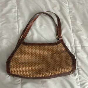 Brahmin Stella Tisbury Melbourne Crocodile Embossed Leather & Natural Woven Bag